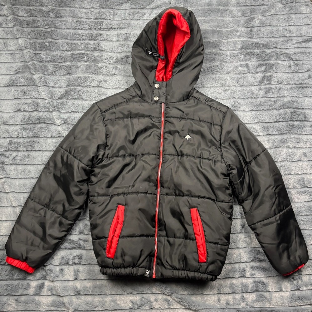 LRG Clothing Equipment Boys Puffer Jacket Black Red Hooded Winter Coat Medium
